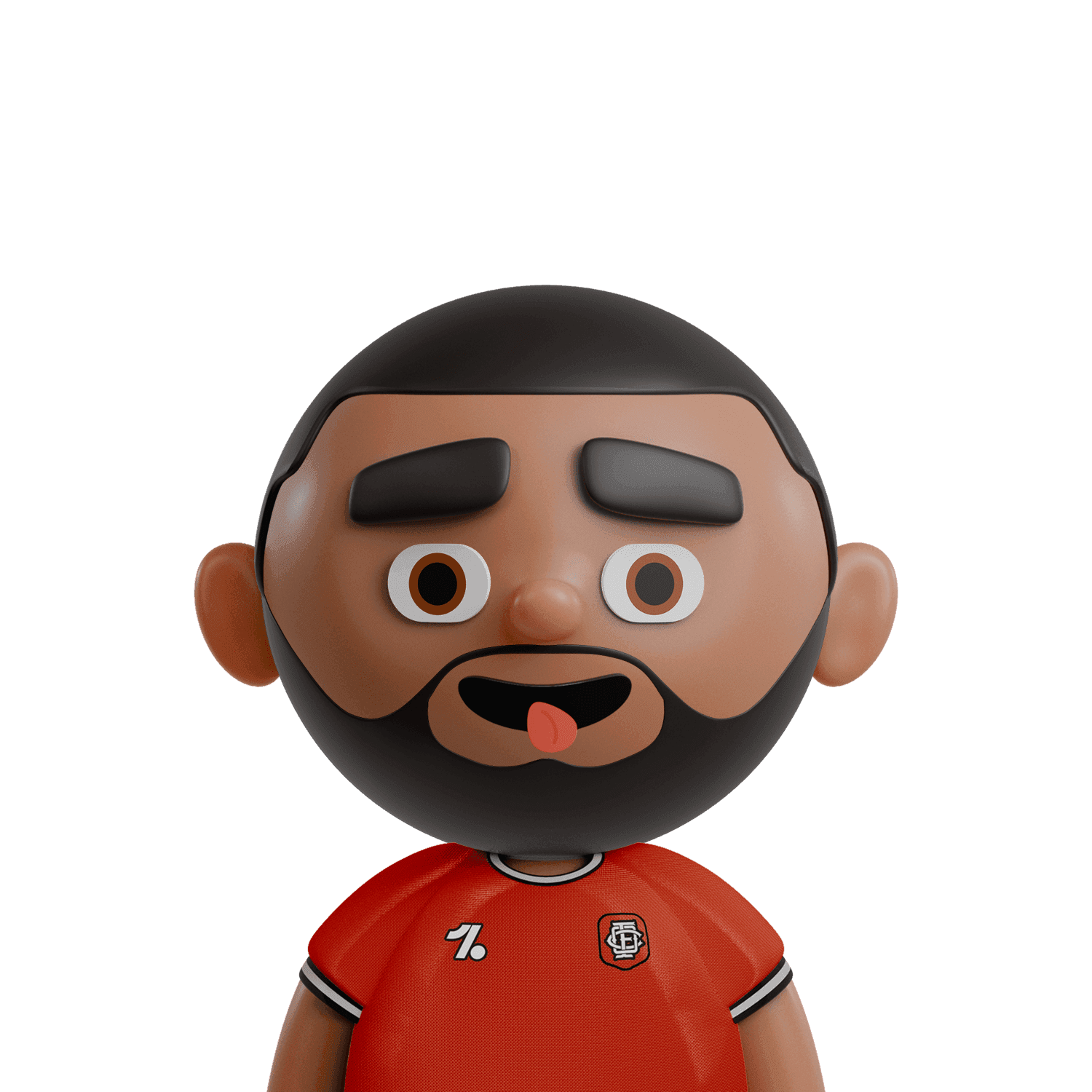 Cartoon football player in red kit with beard